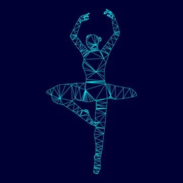 Ballet dancer low poly triangulation triangulated polygonal electric cyan blu Stock Illustration