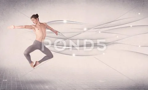 Ballet dancer performing modern dance with abstract lines Stock Photos