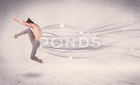 Ballet dancer performing modern dance with abstract lines Stock Photos