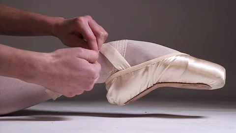 Ballet Dancer Pointe Shoe Tie Stock Footage 128585101