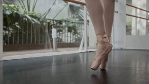 Ballet Dancer in Pointe Shoes Dancing on Studio Floor Stock Footage 287440574