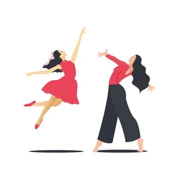 Ballet dancer in red dress. Vector illustration in flat style. Stock Illustration