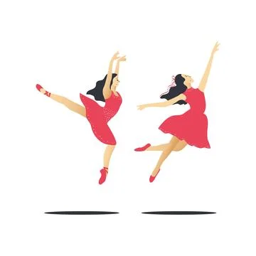 Ballet dancer in red dress. Vector illustration in flat style. Stock Illustration