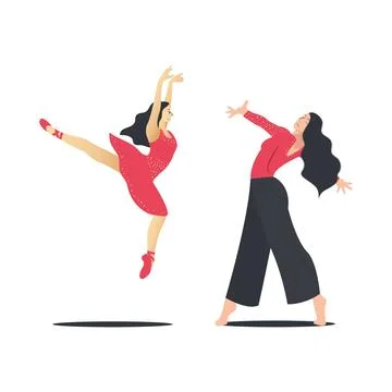 Ballet dancer in red dress. Vector illustration in flat style. イラスト素材