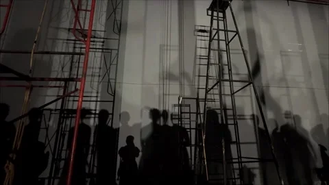 Ballet Dancer Shadows Moving Behind Stage Scaffolding Backstage Видео 346598185