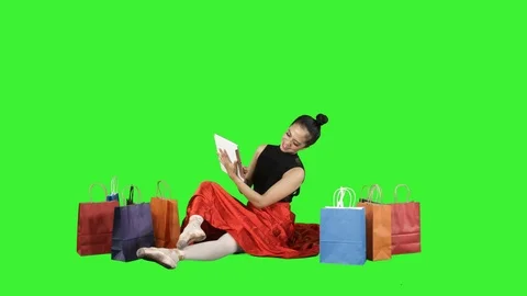 Ballet dancer shopping online with tablet Stock Footage 119843772