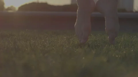 Ballet dancer showcases beautiful movements on grass at sunset Stock Footage 312623975