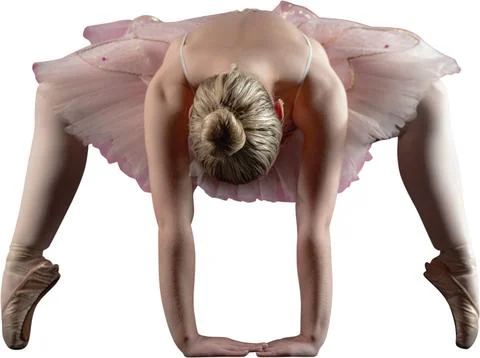 Ballet dancer is stretching in flat design on white background wearing pink tutu Stock Photos