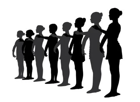 Ballet dancers standing in a row Illustrazione stock