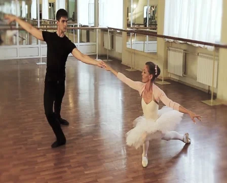 Ballet dancing in the studio, couple practicing dancing moves Stock Footage 40286438