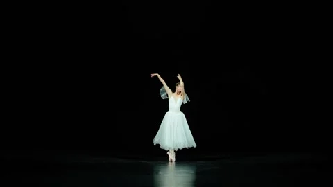 Ballet, elegant ballerina in a white tutu dance and perform choreographic Vídeos de archivo 258327941