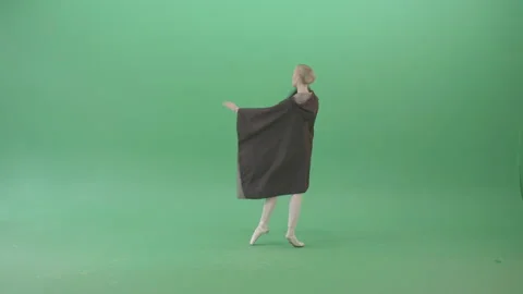 Ballet girl in matle cloak dancing on green screen Stock Footage 147634165