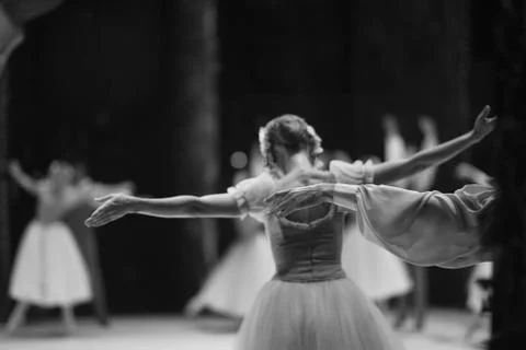 Ballet pairs during the performance of classical dance on the stage of the th Stock Photos