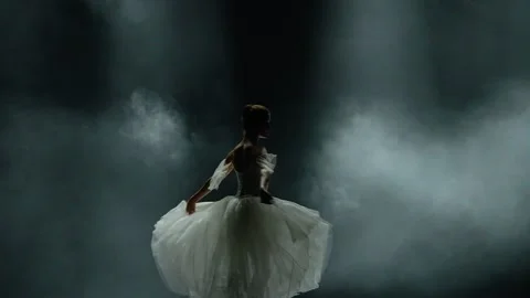 Ballet performance, dramatic dance, graceful ballerina in a white tutu, perform Stock Footage 246852470