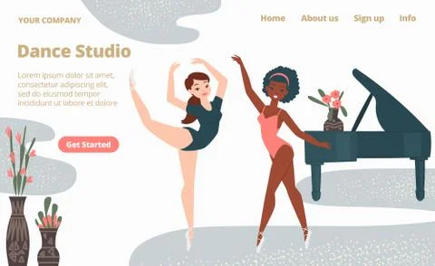 Ballet school dance studio landing web page, concept banner website template Stock Illustration