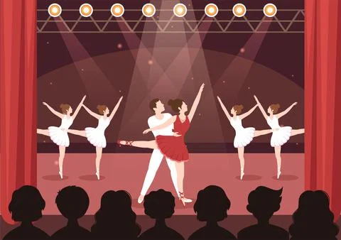 Ballet Template Hand Drawn Cartoon Flat Illustration Couple Ballerina Dancing Illustrazione stock
