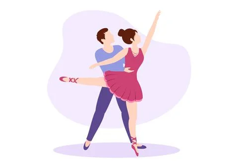 Ballet Template Hand Drawn Cartoon Flat Illustration Couple Ballerina Dancing Illustrazione stock