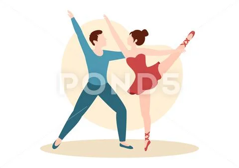 Ballet Template Hand Drawn Cartoon Flat Illustration Couple Ballerina ...