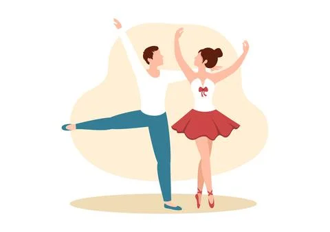 Ballet Template Hand Drawn Cartoon Flat Illustration Couple Ballerina Dancing Illustrazione stock
