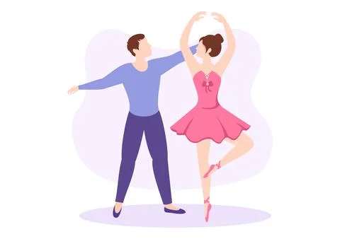Ballet Template Hand Drawn Cartoon Flat Illustration Couple Ballerina Dancing Illustrazione stock