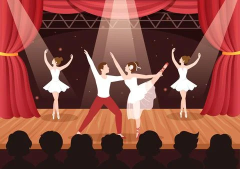 Ballet Template Hand Drawn Cartoon Flat Illustration Couple Ballerina Dancing Illustrazione stock