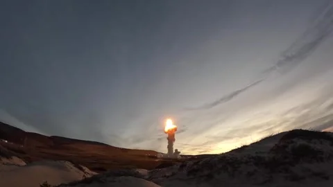 Ballistic Missile Ground Based Interceptor launches from Space Command Center Stock Footage 258335769