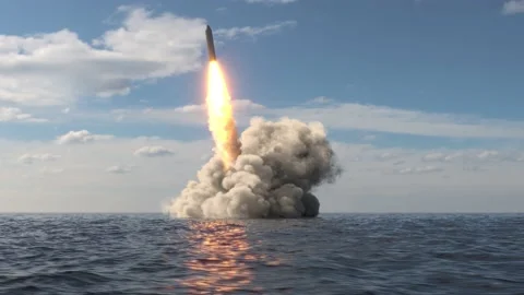 Ballistic missile launch from underwater Stock Footage 136096690