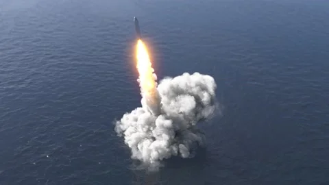 Ballistic missile launch from underwater Stock Footage 136667525