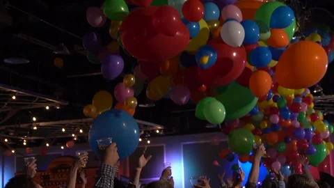 Ballon drop from ceiling Stock Footage 332612574