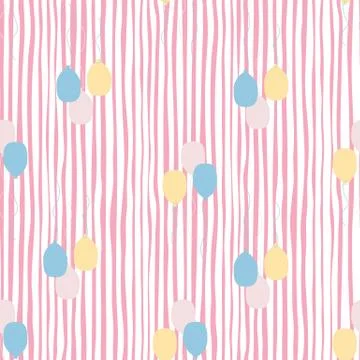 Ballon seamless pattern on stripes background in vintage style. Air ballons e Illustrazione stock