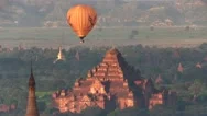 Ballons At Sunrise Flying Over Bagan Myanmar, Asia Stock Footage