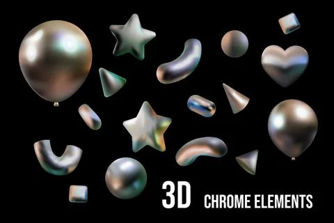 Balloon 3d chrome figure vector. y2k style, star and elements for design co.. Stock Illustration