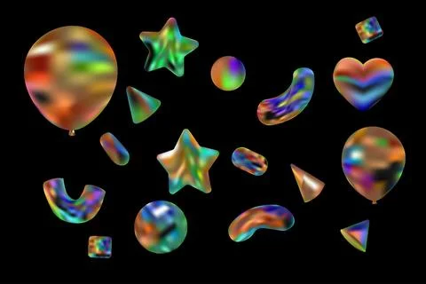 Balloon 3d color figure vector. Star and elements for design congratulation.. Stock Illustration
