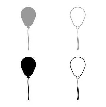 Balloon Airball with string rope inflatable helium set icon grey black color  Illustrazione stock
