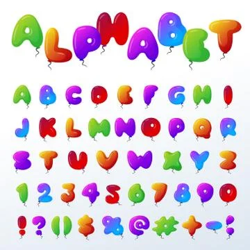 Balloon alphabet vector character set illustration with kids style toys Ilustración de archivo