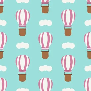 Balloon and cloud pattern on blue background Stock Illustration