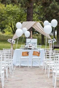 Balloon arch made for wedding altar. Stock Photos
