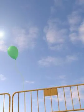 Balloon attached to railing of a barrier, 3D rendering Stock Illustration