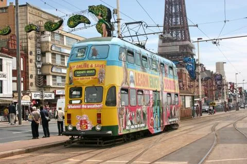 Balloon Car Double Deck Tram no.711 at Blackpool Tramway - Blackpool, Lancash Stock Photos