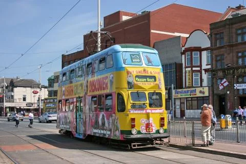 Balloon Car Double Deck Tram no.711 at Blackpool Tramway - Blackpool, Lancash Stock Photos