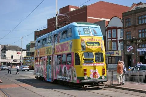 Balloon Car Double Deck Tram no.711 at Blackpool Tramway - Blackpool, Lancash Stock Photos