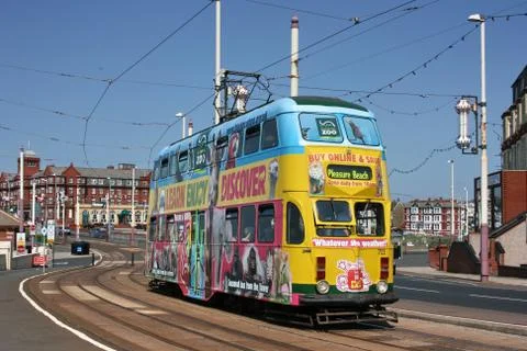 Balloon Car Double Deck Tram no.711 at Blackpool Tramway - Blackpool, Lancash Stock Photos