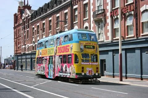 Balloon Car Double Deck Tram no.711 at Blackpool Tramway - Blackpool, Lancash Stock Photos