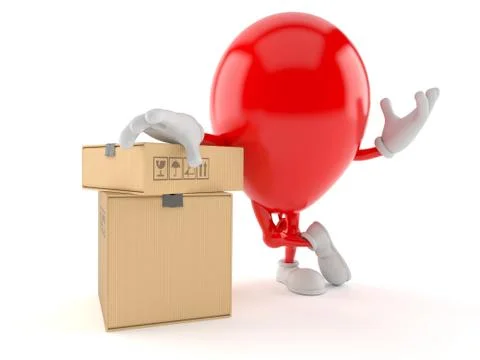 Balloon character with stack of boxes Stockillustratie