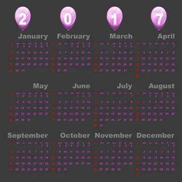 Balloon decorated vector template of 2017 calendar Ilustración de archivo