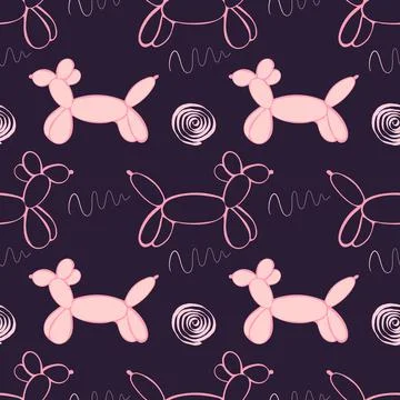 Balloon dog seamless pattern, vector hand drawn elements Stock Illustration