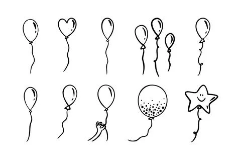 Balloon doodle vector icon. Doodle set element. Heart, star balloons Stock Illustration
