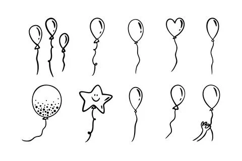 Balloon doodle vector icon. Doodle set element. Heart, star balloons Stock Illustration
