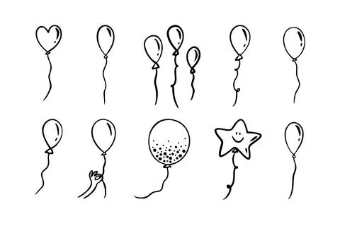 Balloon doodle vector icon. Doodle set element. Heart, star balloons Stock Illustration