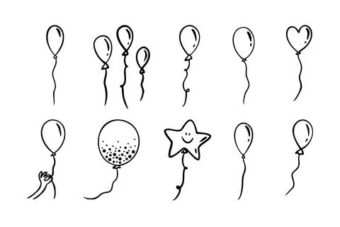 Balloon doodle vector icon. Doodle set element. Heart, star balloons Stock Illustration